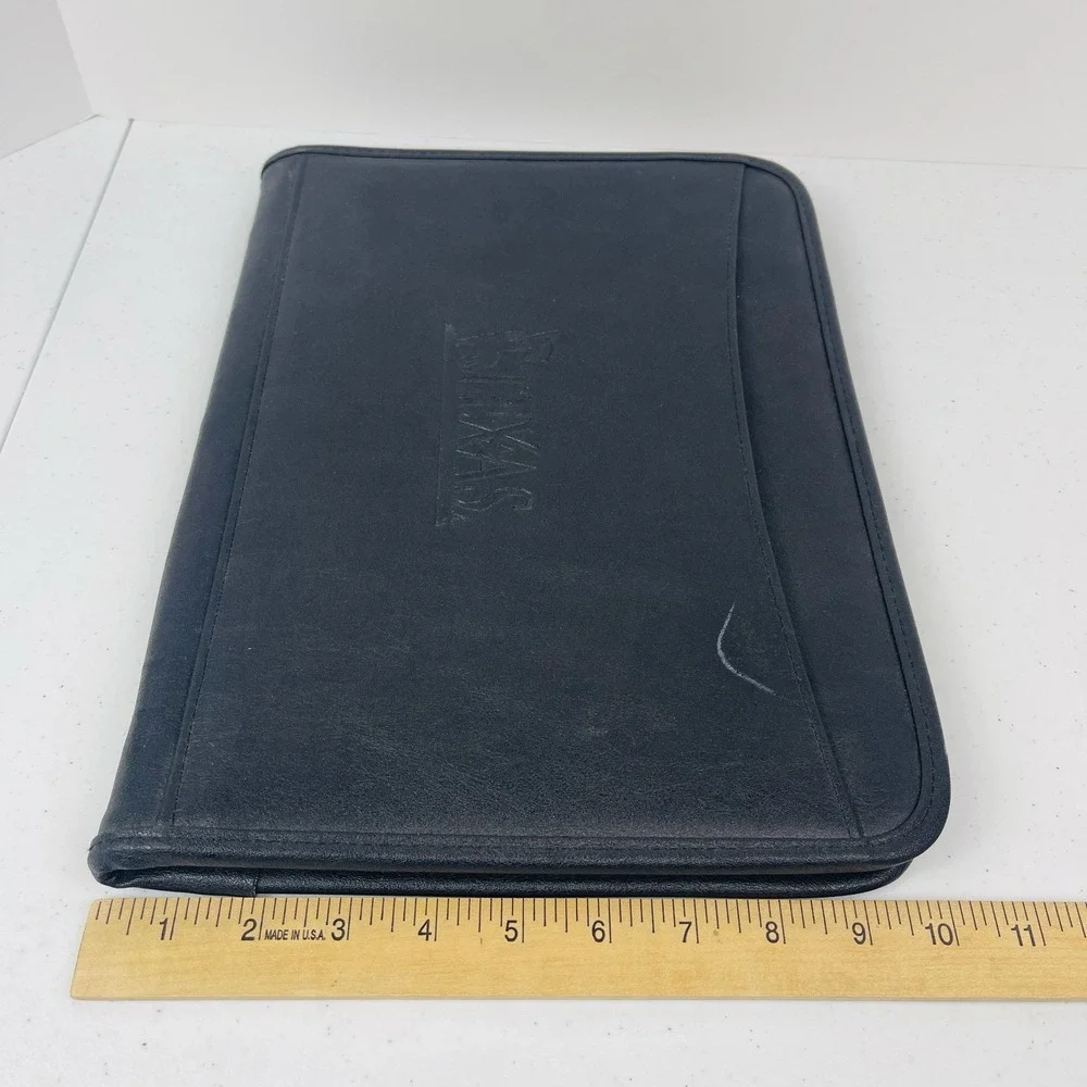 VTG Black Texas Embossed Leather Portfolio 8.5x11 Pad Folder Organizer Notebook